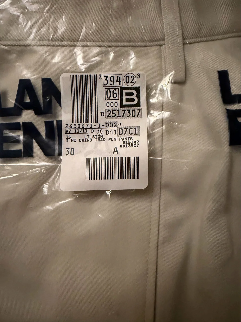 nwt Lands End no iron traditional fit chino size 35 flat/plain front
